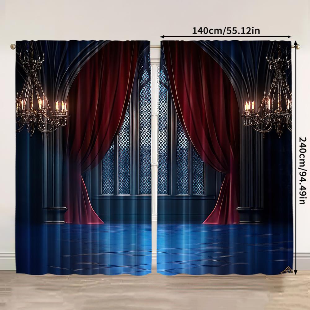 2pcs, 2D flat Drapes Gothic castle print Light Filter Holiday Decorations Use for Various room decor aesthetic