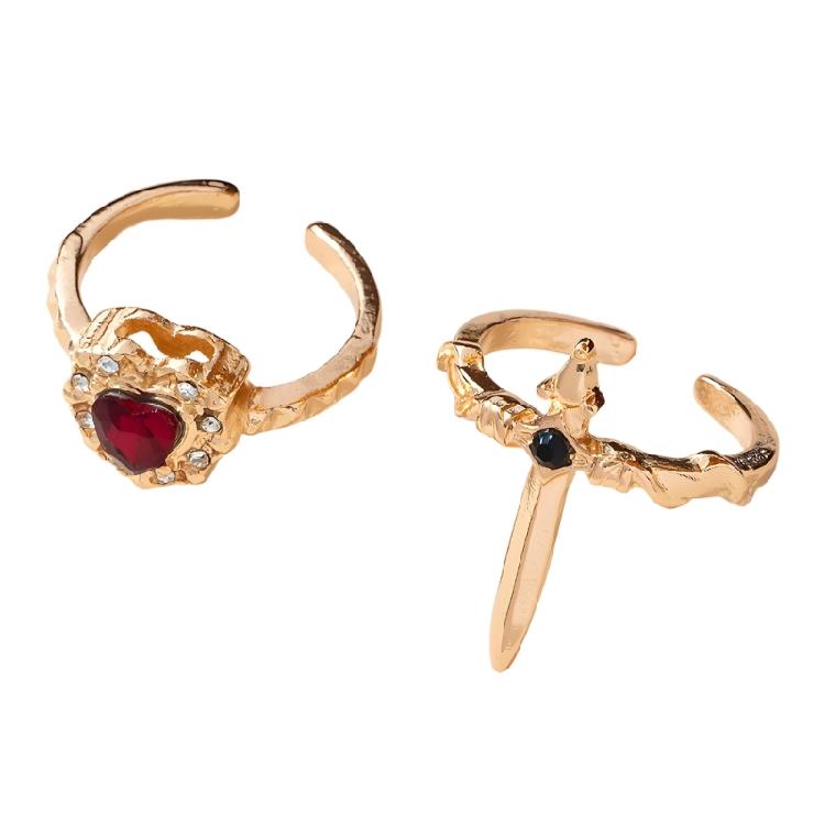 Stylish Pair Of Gothic Themed Heart And Swords Rings Alloy Comfortable Fit For Everyday Use