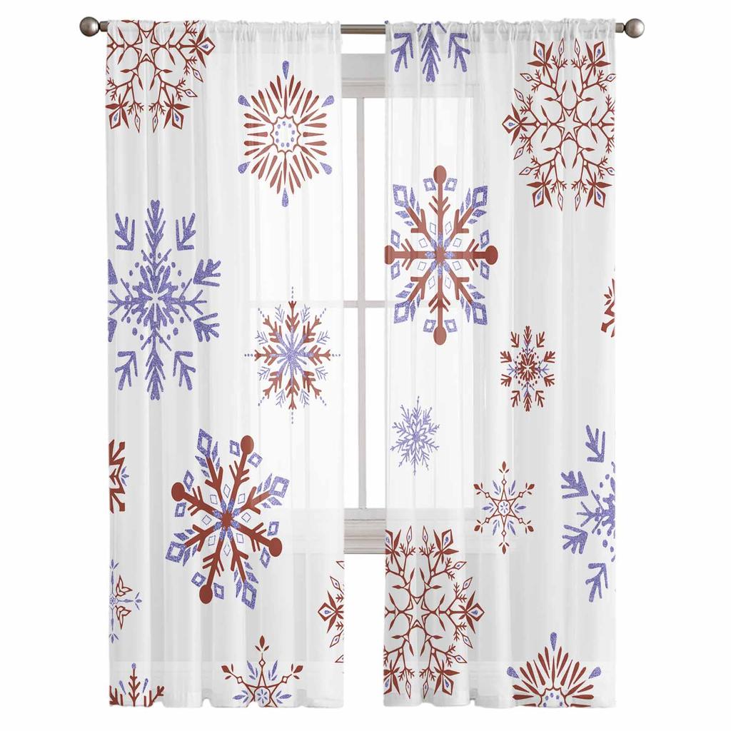 Christmas Letter Snowflakes Curtains For Living Room Bedroom Home Decoration Window Voile Tulle Curtain Drapes