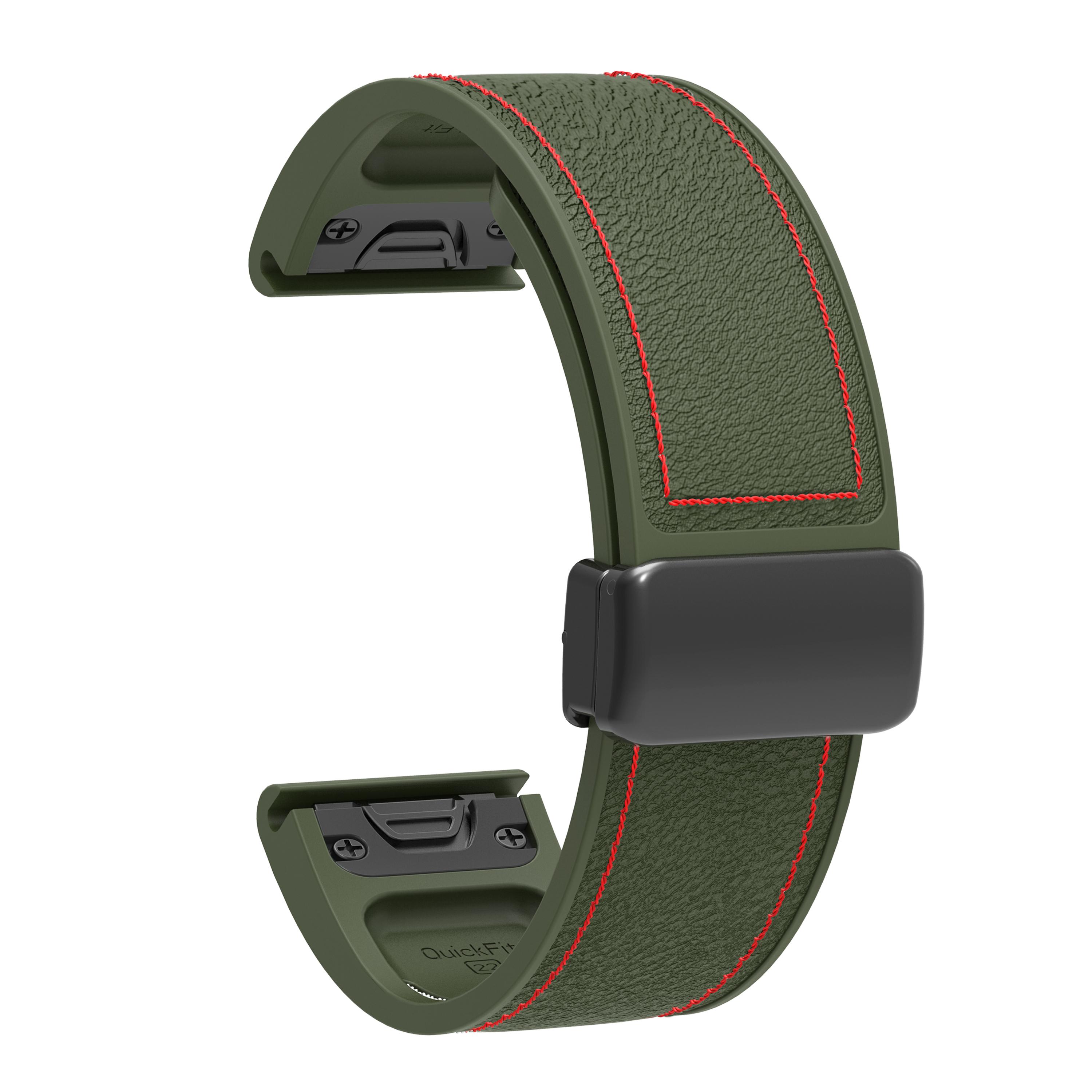 

Silicone Watch Band for Garmin Fenix 8 47mm/7/6 Magnetic Buckle Leather Texture Strap H