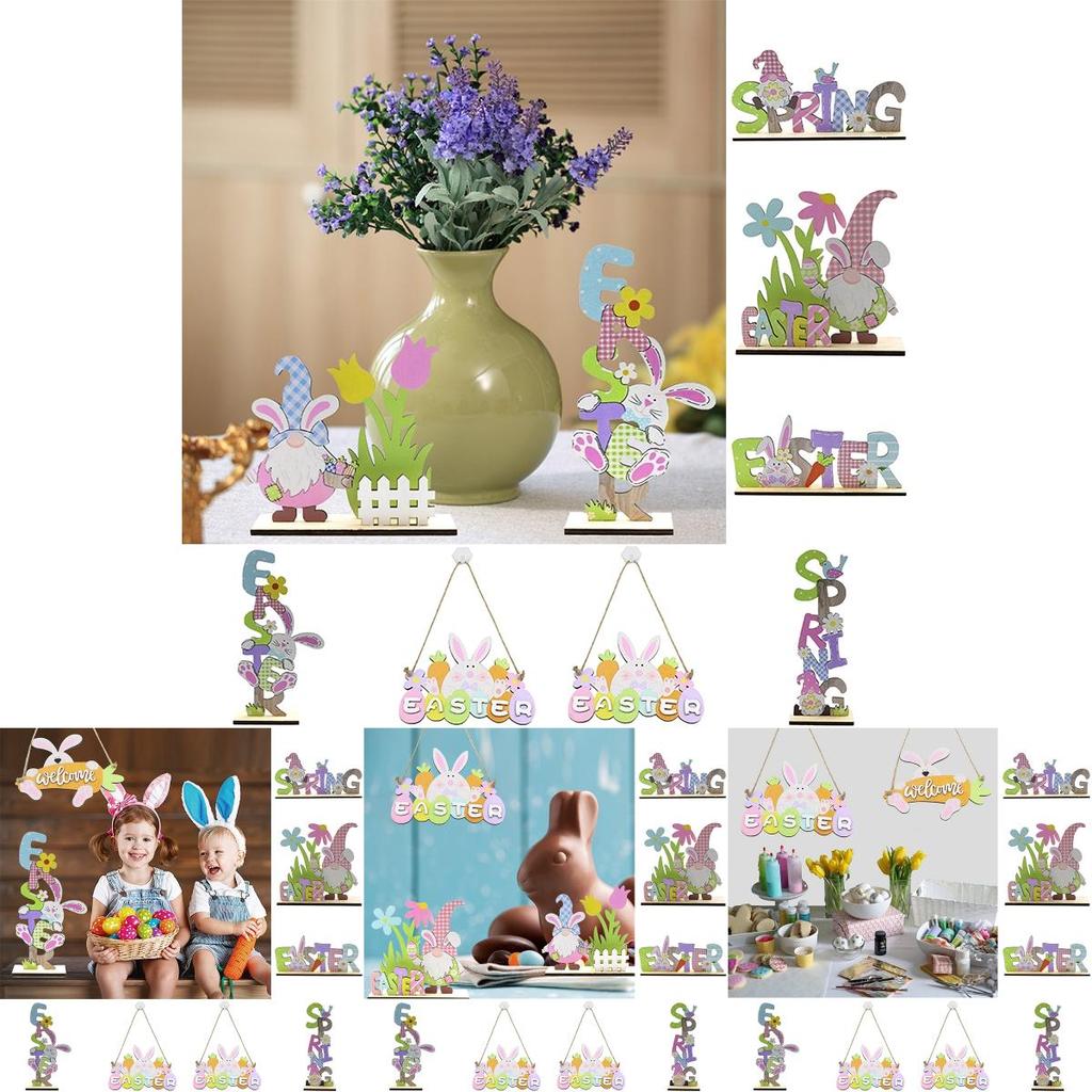 Easter Wooden Table Centerpiece Sign With Gnome Rabbit Decorations