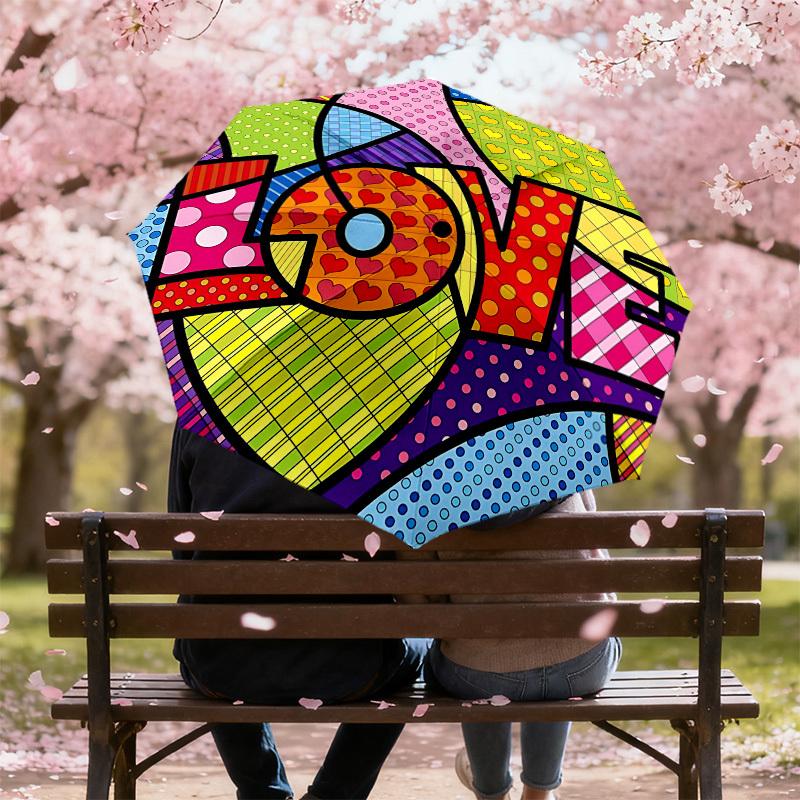 1pc Love Colorful Automatic Opening and Closing Umbrella, High-quality Compact Travel Umbrella, Lightweight and Portable C1125138
