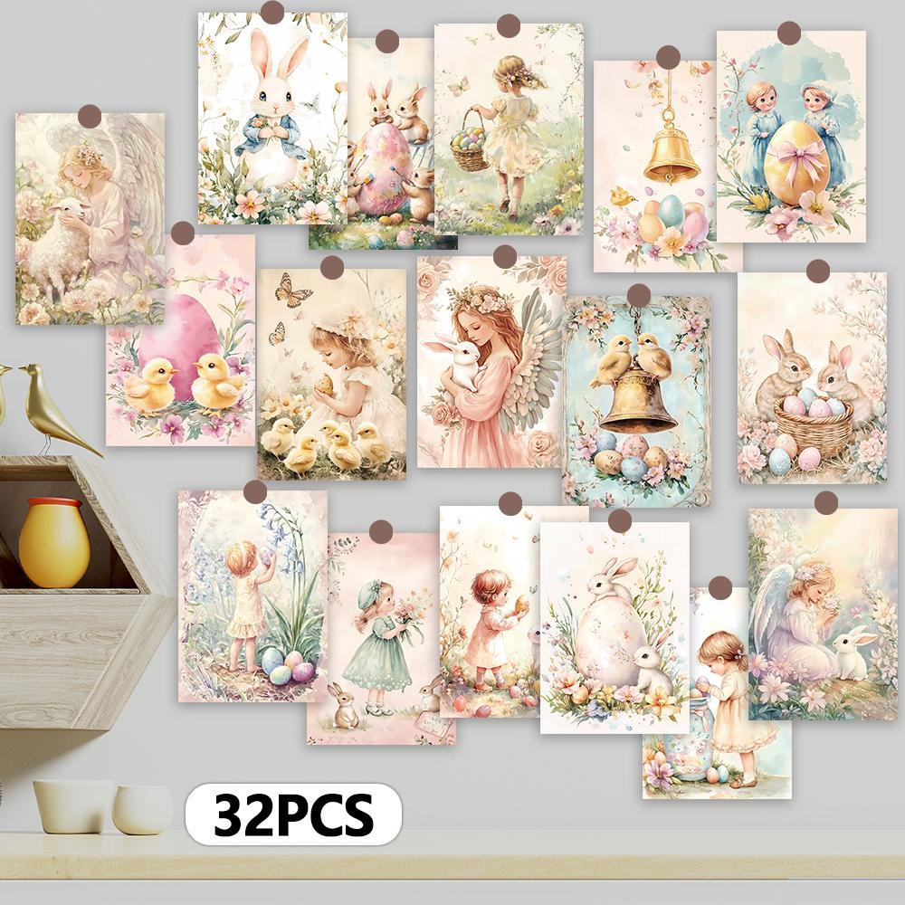 32pcs, Easter Postcards, Rustic, Wall Stickers, Mailing Cards, Greeting Cards, DIY Postcards, Souvenir Postcards, Decorations