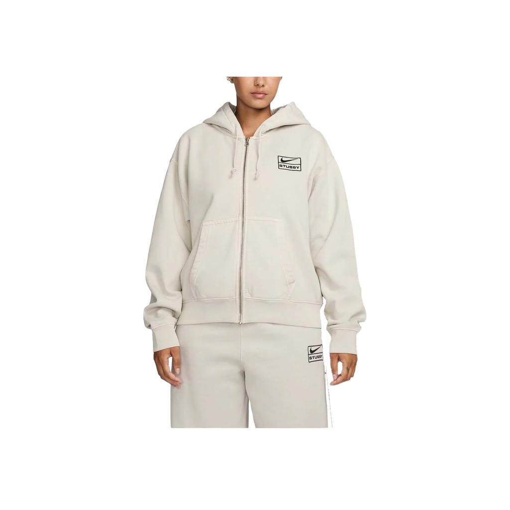 Stussy x Nike Pigmentu Dažytas Fleece Užtraukiamas Gobtuvas (Azijos dydis) Šviesiai kaulinės spalvos Unisex Gatvės stiliaus FZ9991-072