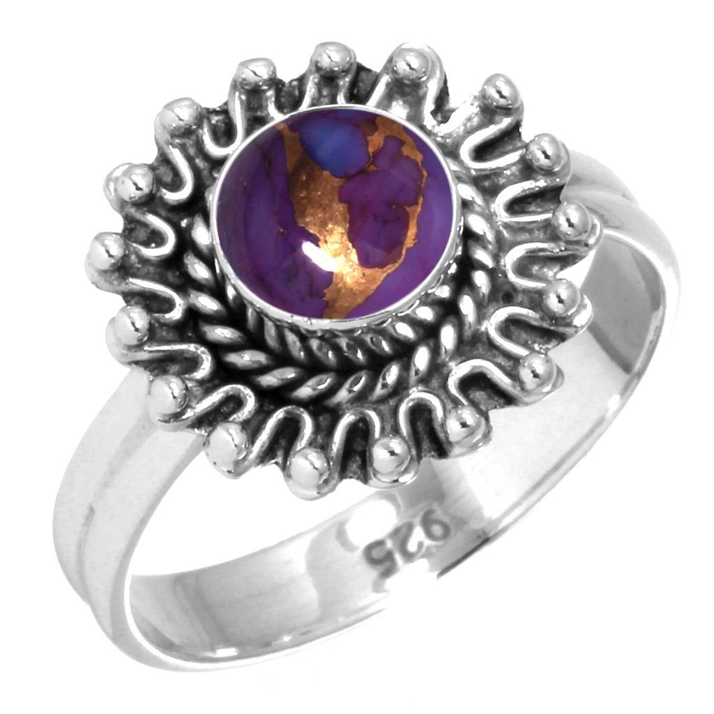 925 Sterling Silver Ring Women Gemstone Handmade Jewelry Valentine's Day Gift Blue Green Purple Copper Turquoise Pearl Lapis Mother Of Pearl Costume