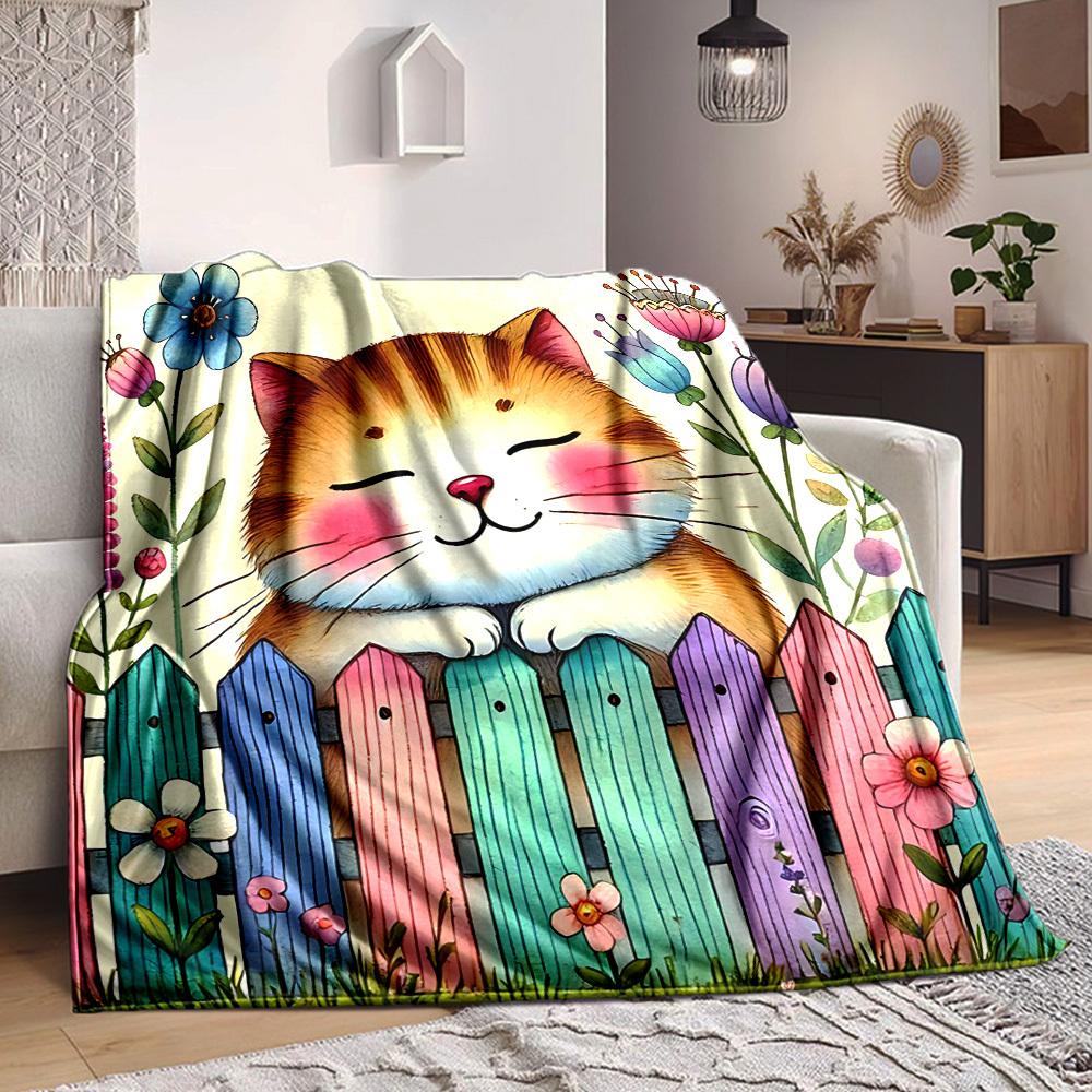 1pc Cat Garden Blanket, Lightweight Flannel Throw Blanket For Sofa, Bed, Travel098