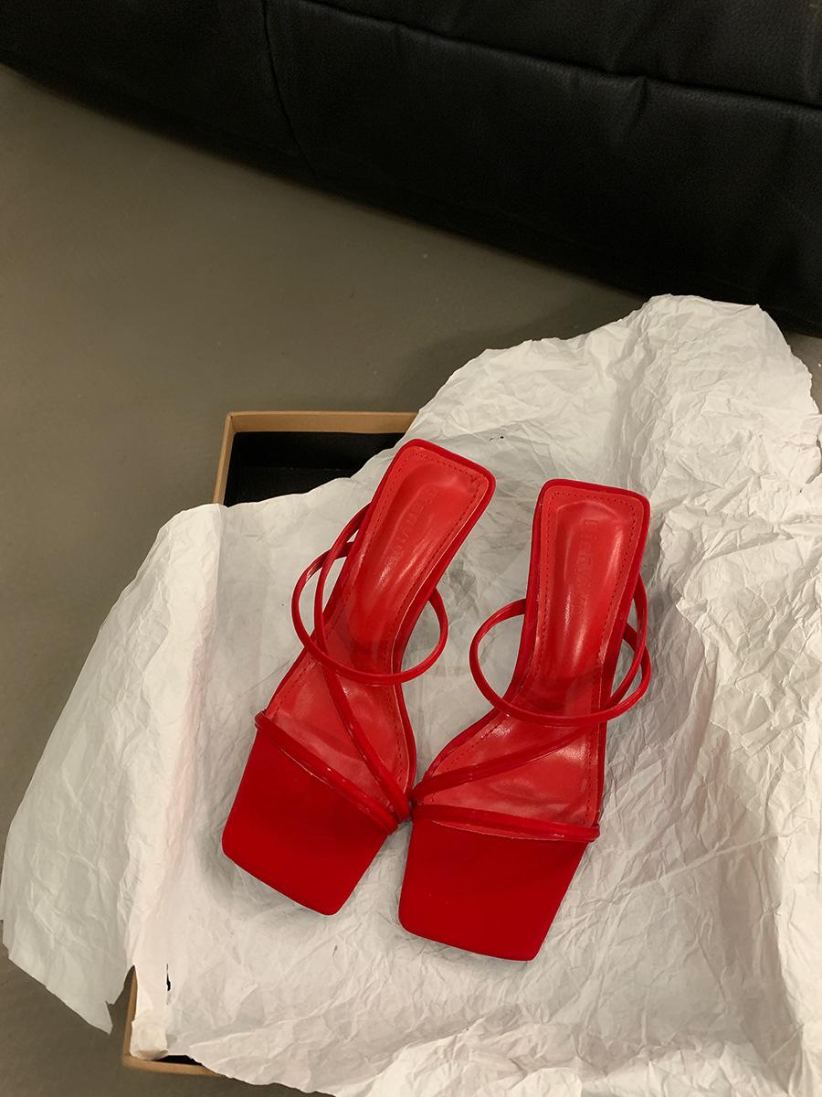 

Туфли на высоком каблуке женские нежные вечерние супер высокий каблук тонкий каблук молочный квадратный носок тонкий ремешок премиум весна и лето новые босоножки 39 красный