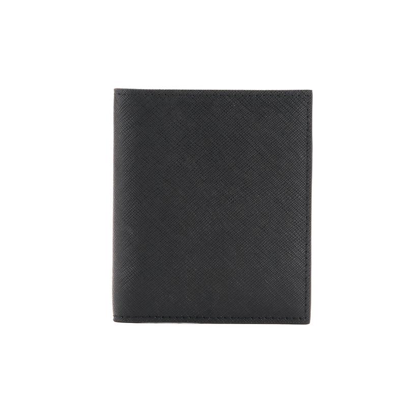 Men's Minimalist Crossgrain Cowhide Leather Card Holder with Logo and Anti-magnetic Feature.