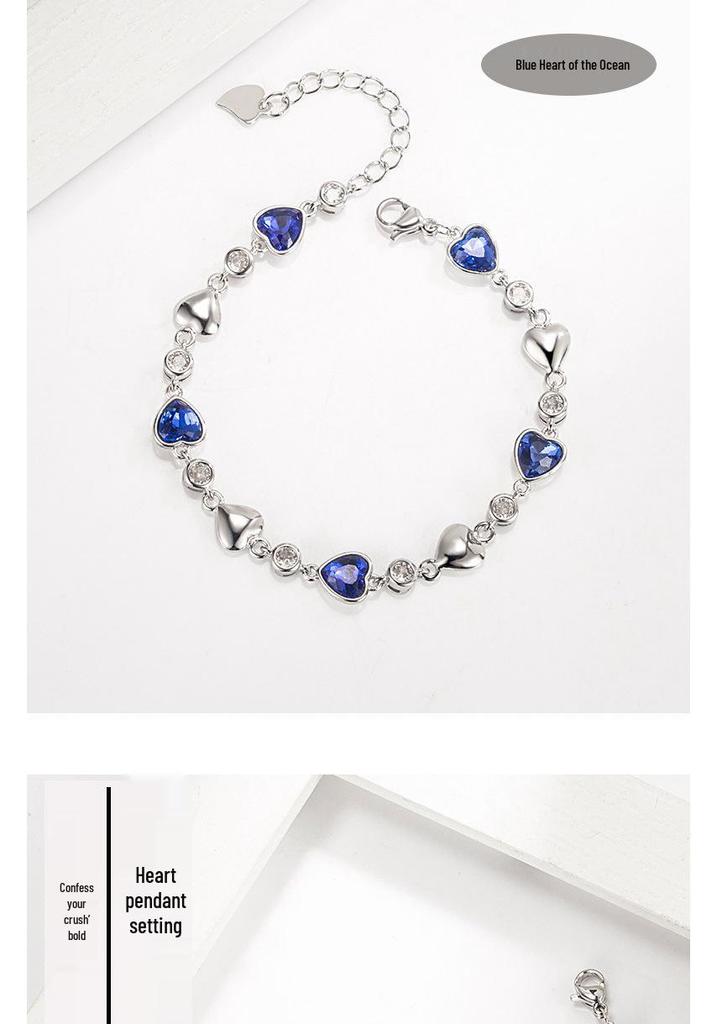 Heart of the Ocean: Mori-kei Blue Crystal Heart Bracelet for Women