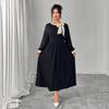 A Large-sized Color-blocking Three-dimensional Bow Dress for Women A Retro Slimming and Belt-covering Long Dress for Autumn and Winter