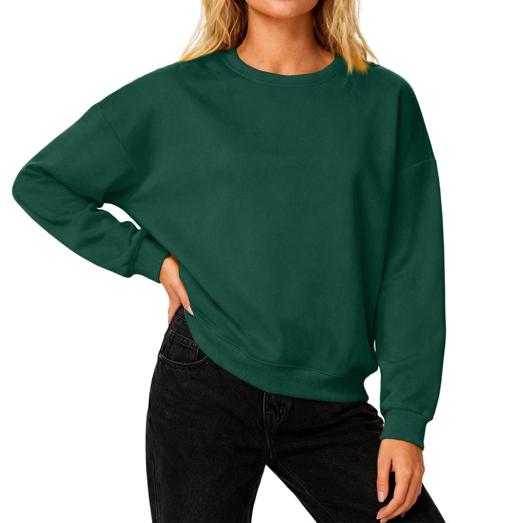 Women's Loose Comfortable Casual And Fashionable Round Neck Threaded Sleeves Solid Color Long Sleeved Sweatshirt