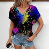 Summer V-neck 3D Colorful Splash Printed T-shirts Fashionable Casual Short Sleeved Women's T-shirts