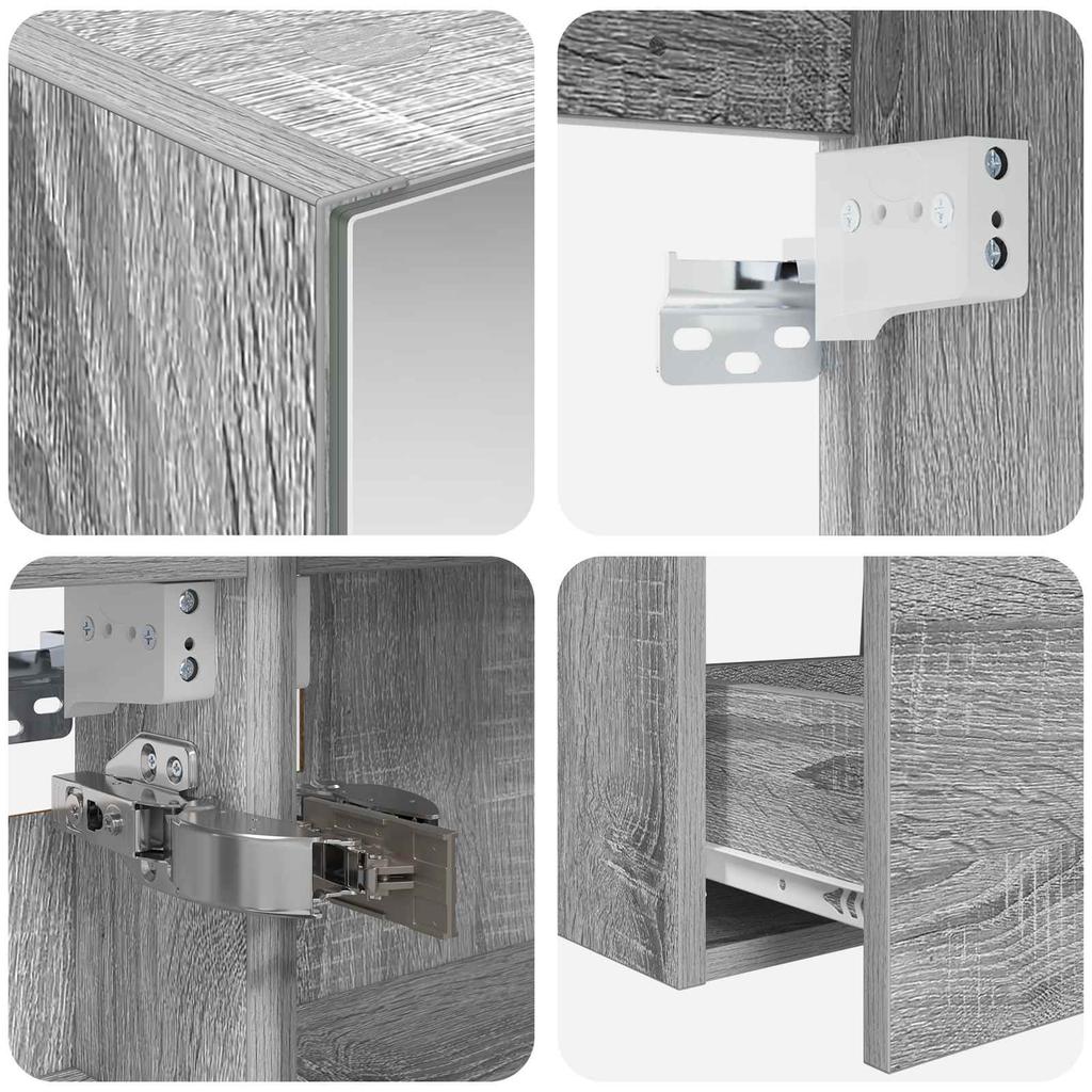 Bathroom Furniture Set 4 Pcs Grey Sonoma Engineered Wood and Glass