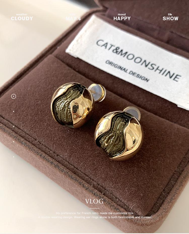 Textured Geometric Round Ball Stud Earrings - European and American Light Luxury, High-End Unique Design Fashion Jewelry