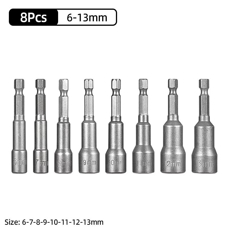 1PC Hex Socket Sleeve Nozzles Strong Magnetic Nut Driver Set Drill Bit Adapter Wind Approved Sleeve Electric 6 8 10 13 17 19MM