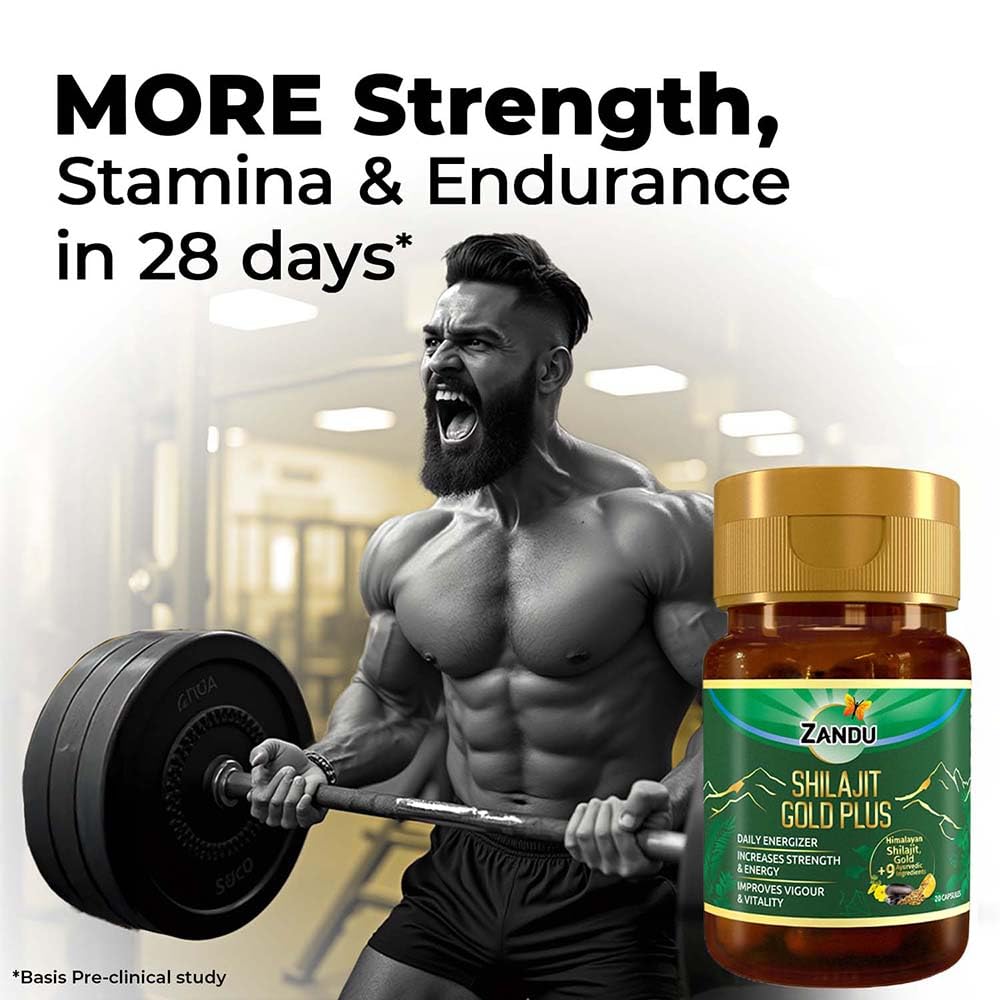 Zandu Shilajit Gold Plus Capsules With Himalayan Shilajit & Gold Bhasma For Energy Strength Stamina Support, 20 Capsules Pack Of 1