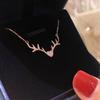 Japanese Deer Antler Heart Necklace for Women with Shiny Zirconia Pendant and Clavicle Chain