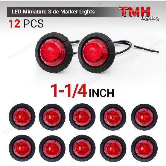 12 Pcs TMH 1-1/4 Inch Mount Red LENS & Red LED Clearance Markers, side marker lights, led marker lights, led side marker lights, trailer marker light