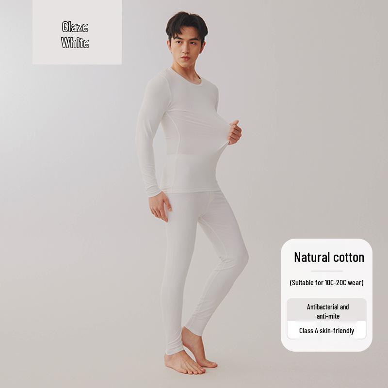 2025 Men's Slim-Fit Warm Thin Cotton Underwear Set - Class A Brushed Baby Cotton for Autumn