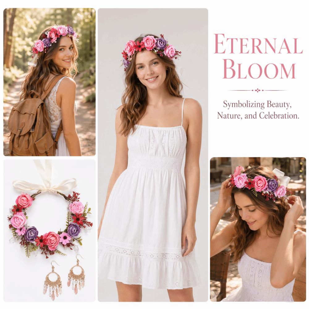 Adjustable Ribbon Artificial Flower Headband Fabric Garland Flower Crown Bridal Wedding