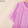 ZANZEA Women Casual Round Neck Solid Color Short Sleeve Long Dress