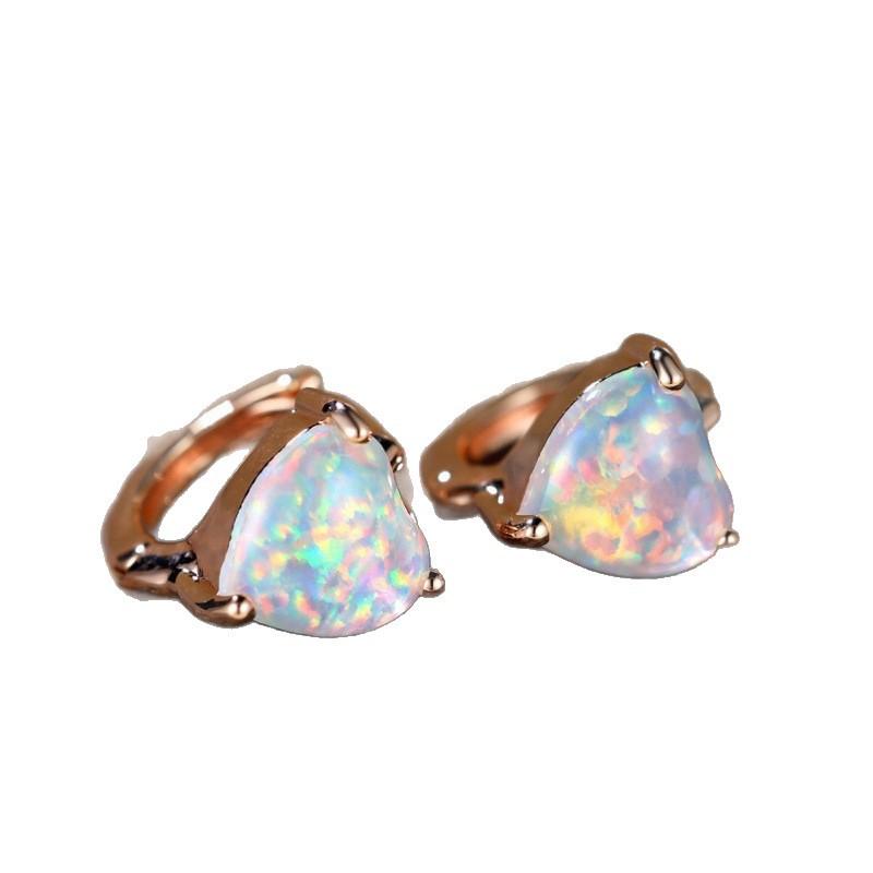 Hot Sale Popular Peach Heart White Opal Ear Buckle European and American Simple Design Advanced Ins Niche