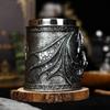 304 Stainless Steel Inner Gothic Flying Dragon Beer Stein Insulated Drinking Cup  Vintage