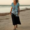 Summer Dress Women's Long Boho Beach Dress Elegant Maxi Dress V-Neck Short Sleeve Summer Tunic Dress Light Airy