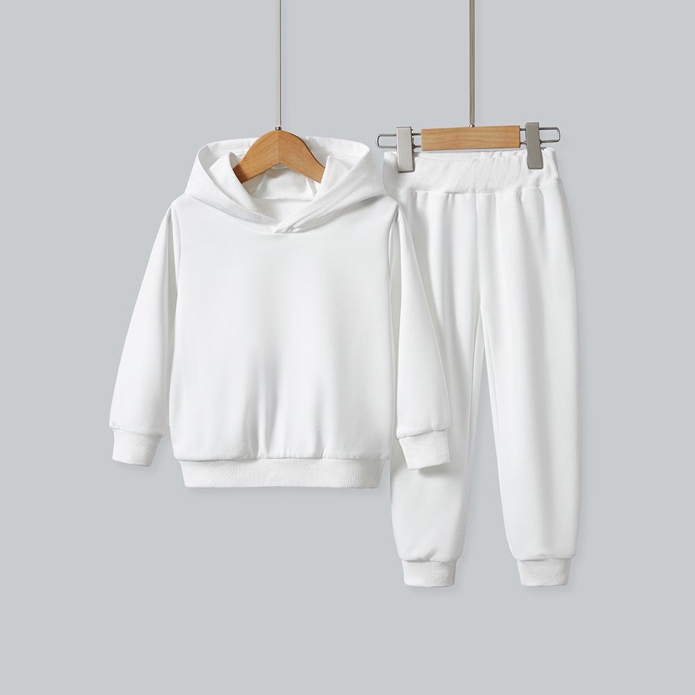 Children s Solid Color Hooded Sweatshirt Set - European and American Style for Autumn/Winter 7Y (130cm)