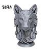 Animal Head Sculpture 3D Printed Wolf Figurine, Realistic Statue with Round Desktop Ornament Base, Wild for Home Office Bookshelf Decor PLA Figurine