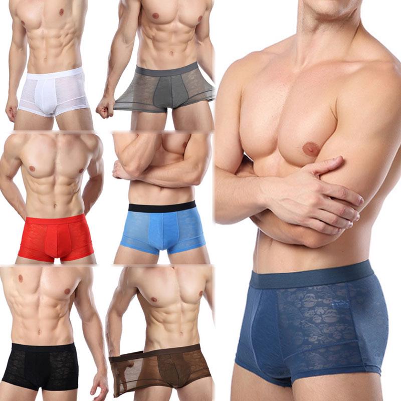 Trendy Unisex Hollow Out Gay Low Waist Cool Breathable Designed Summer Soft Underpants Gauze Comfortable Brief Shorts Sexy Men Male
