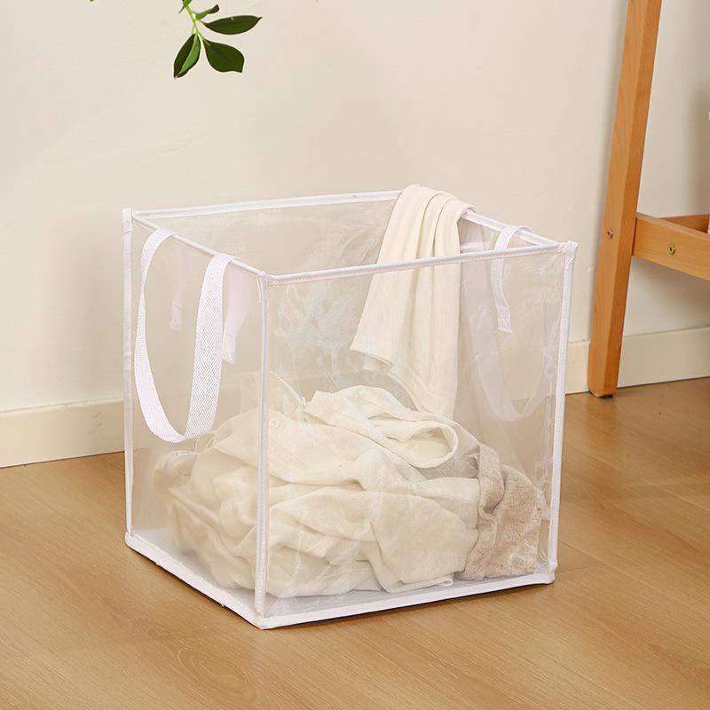 Large Foldable Square Mesh Laundry Basket with Handle - Portable and Ideal for Bathrooms