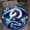 Blue Dragon Galaxy Cosmic Round Rug Fantasy Mythical Creature Crystal Velvet Carpet for Bedroom Living Room Gaming Room Decor