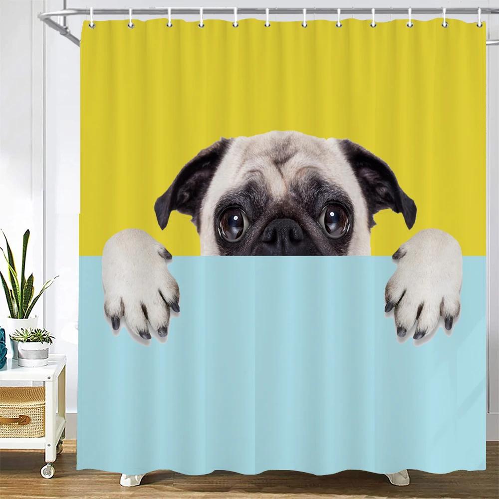3D Printed Cute Cat Dog Animal Shower Curtain With Hooks Bathroom Polyester Waterproof Shower Curtain Home Decor Curtains