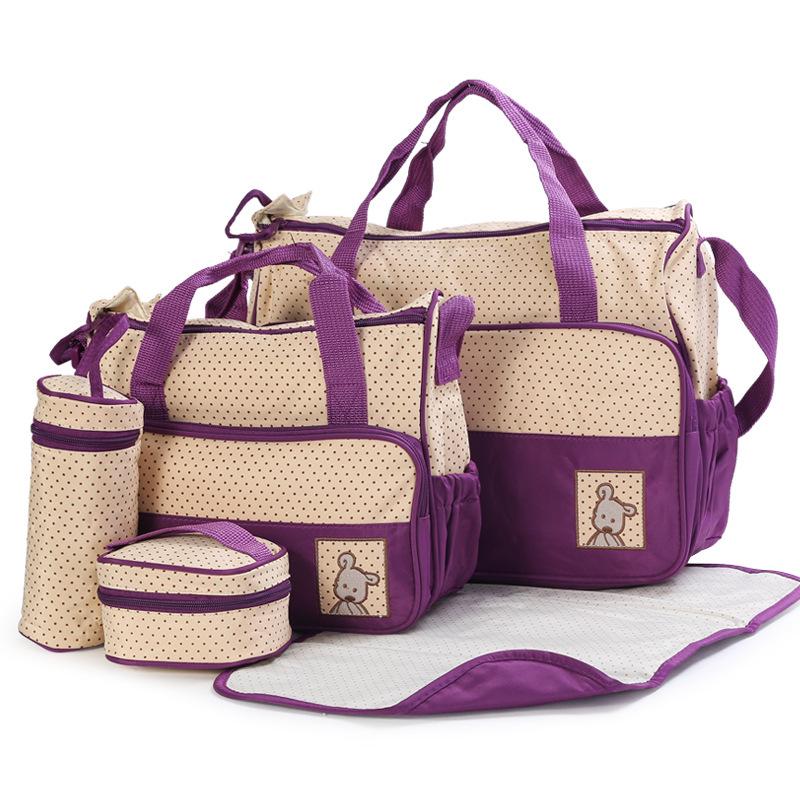 Fashionable Polka Dot 5-Piece Mommy Bag Set - Versatile, Large Capacity Shoulder Bag for Mother and Baby