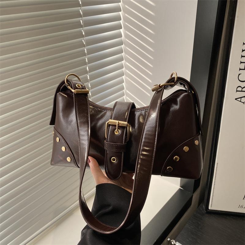 Vintage Mode Trend Lokomotivtasche Spice Girl Gürtelschnalle Nieten Dekoration Schulter Achseltasche Damen Handtasche