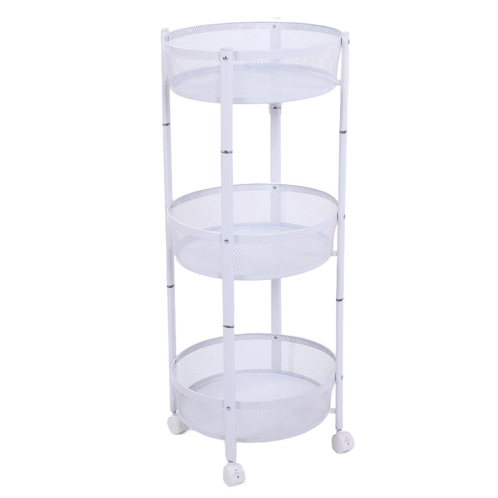 Carrito de Servicio Metálico Giratorio de 3 Niveles Multifuncional Plegable Redondo de Almacenamiento Carrito para Cocina