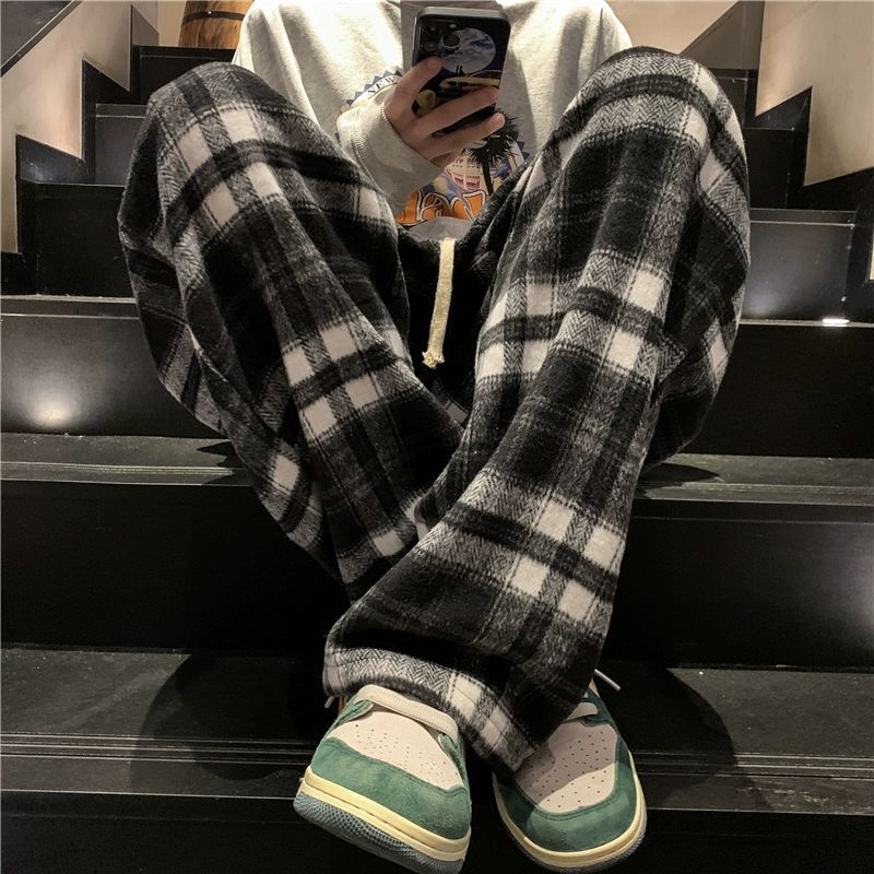 Spring And Autumn New Fashion Plaid Casual Pants Everyday Versatile Wide Leg Straight Pants Loose Casual Sports Pants Large Size