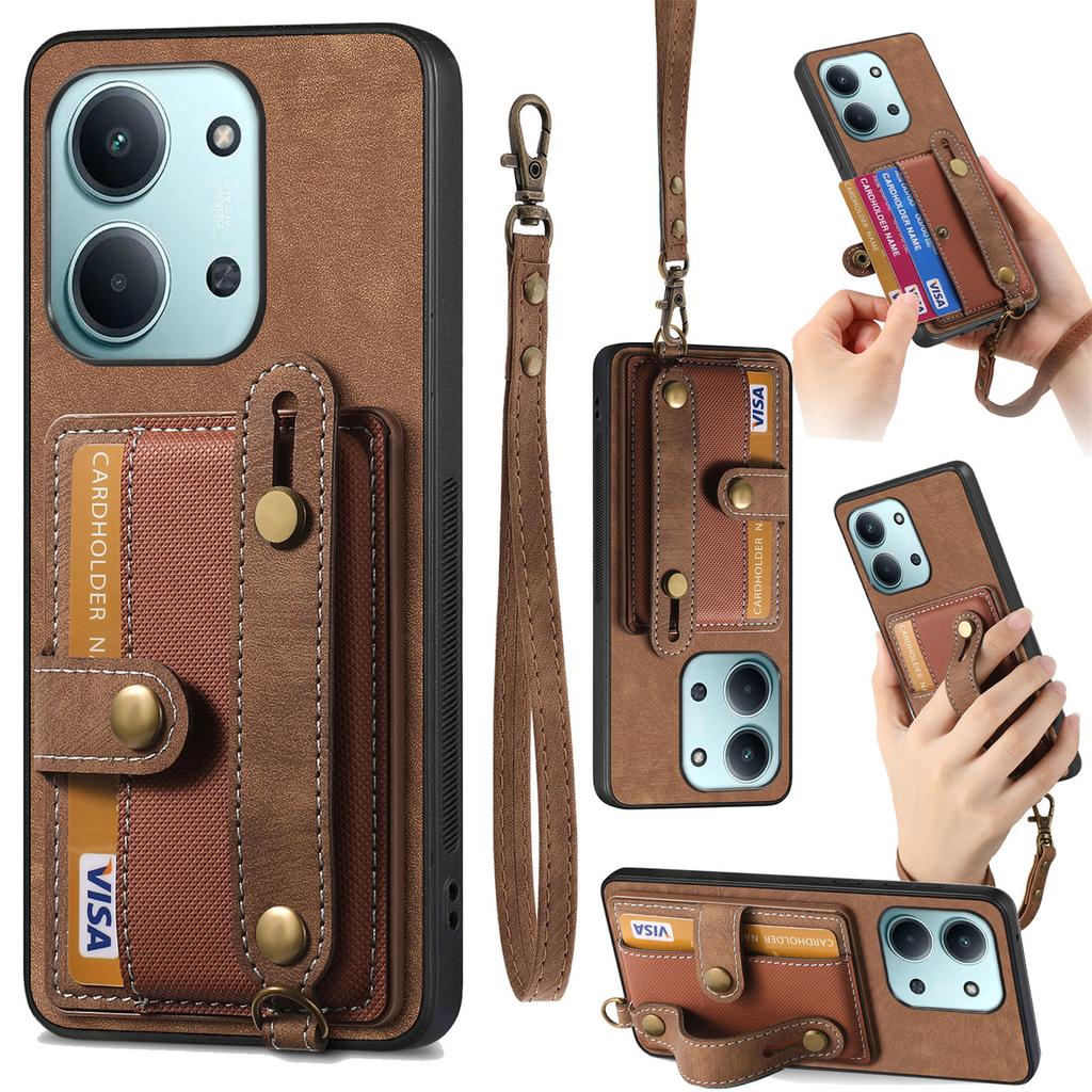 Retro PU Leather Case for Xiaomi Poco C85 4G (171mm)/Redmi 15C 4G (Global) (171mm) Phone Cover with Card Holder/Wristband Kickstand