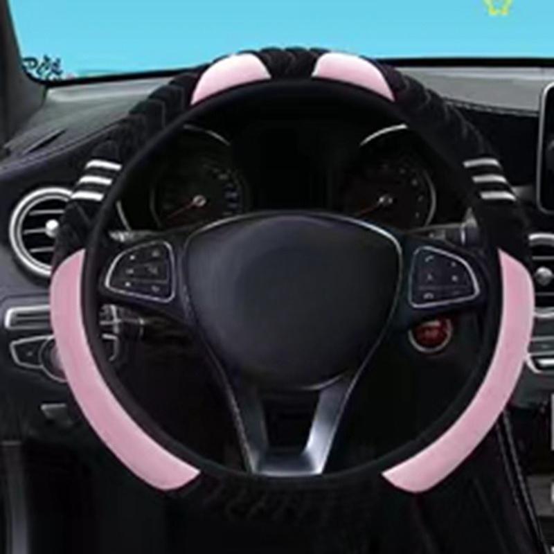 38cm Fashionable Plush Car Steering Wheel Cover Elastic No Inner Ring Cute Dirt Resistant All Season Universal Handle Cover