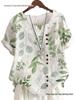Women's Summer Retro Print Loose Cotton-Linen Short Sleeve Casual T-Shirt