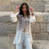 Weiße transparente Chiffonbluse Damen Sexy Durchsichtige Spitzenblusen Hemden 2026 Sommer Langarm Schnürtops Modische Outfits