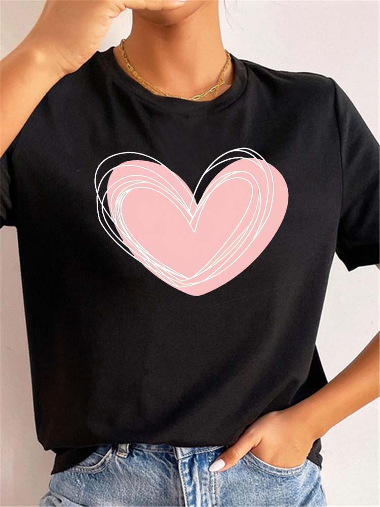 Love Heart Print Women T Shirt Summer Funny Short Sleeves O Neck  Tops Tee Female 90s Casual Fashion Clothing