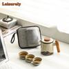 Mountain River Grass Wood Grey Tea Set Kit 1 Pot 3 Cups Tea Brewing Camping Travel Tea Set Portable Tote Bag Tea Ceremony Craft