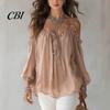 Top Comodi Taglio Ampio Top da Donna, Camicia a Maniche Lunghe Puff, Pullover Sling Senza Spalle Camicia Casual Leggera Blusa Monocolore per