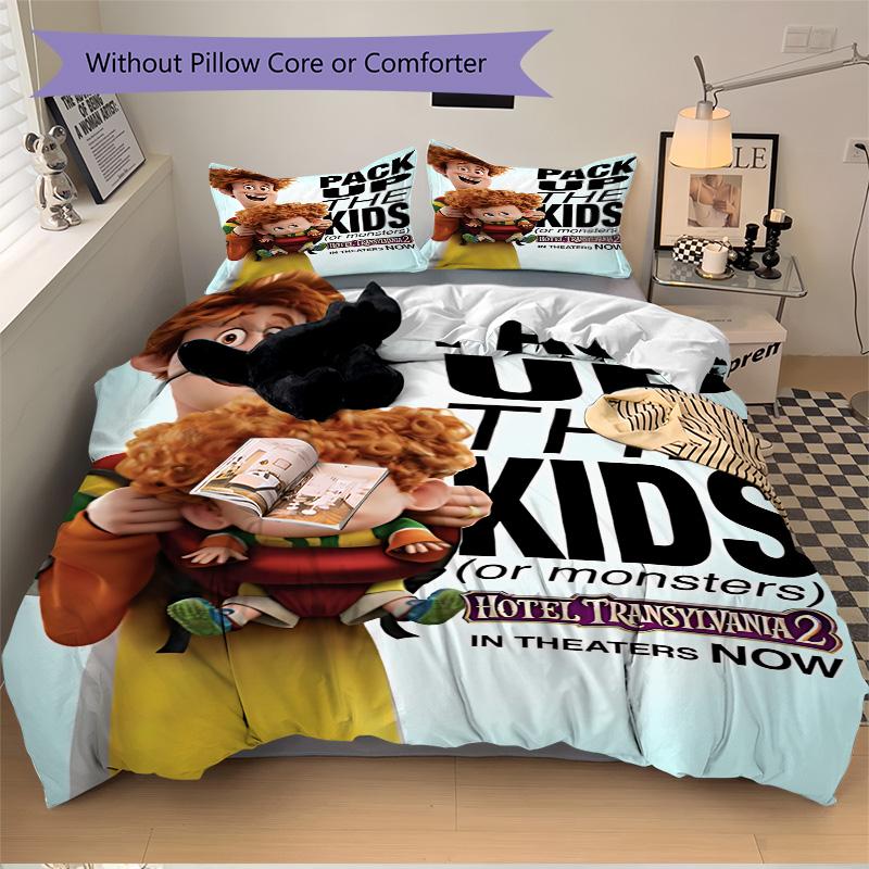 Pack Up The Kids Print 3Pcs Bedding Set,Duvet Cover with 2 Pillowcases Soft Microfiber Bedroom Decor