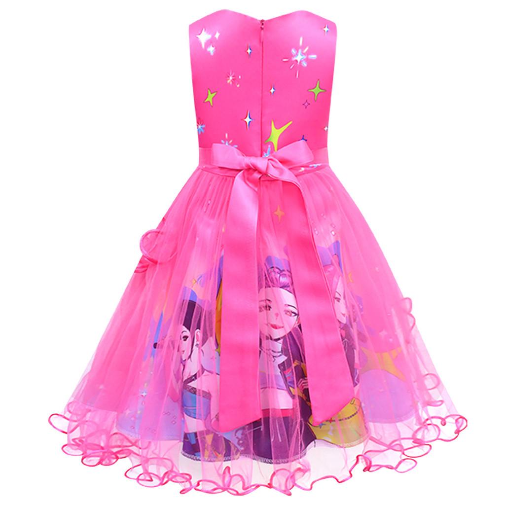 82940 Prinsessflickor Rumi Zoey Mira Kpop Tryck Rosnät Klänning
