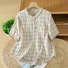 DIMANAF 2026 Plus Size Summer Women Blouse Shirts Tunic Oversize Loose Casual Cotton Lady Tops Vintage Plaid