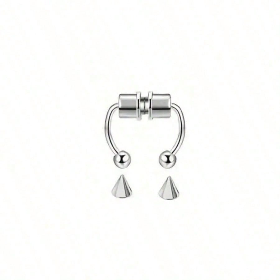 

1Pc Women Men Fake Piering Nose Ring Earrings Fashion Punk Non Piercing Nose Clip Stainless Steel Perforation Septum Body Jewelry серебряный