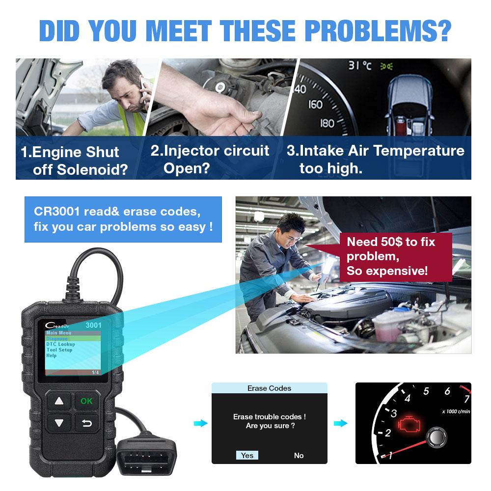 LAUNCH CR3001 Automotive OBD2 Diagnostic Scanner Car Check Engine Light OBD Code Reader Lifetime Free Update pk ELM327